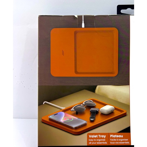 PRESS PLAY WIRELESS CHARGING PAD & VALET TRAY, BROWN COLOR, CHARGE ALL DEVICES - Picture 7 of 13